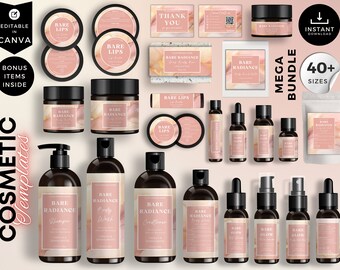 Elegant Luxury Skincare Label Template Bundle, Canva Editable Cosmetic Labels, Beauty Branding Kit, CBN4