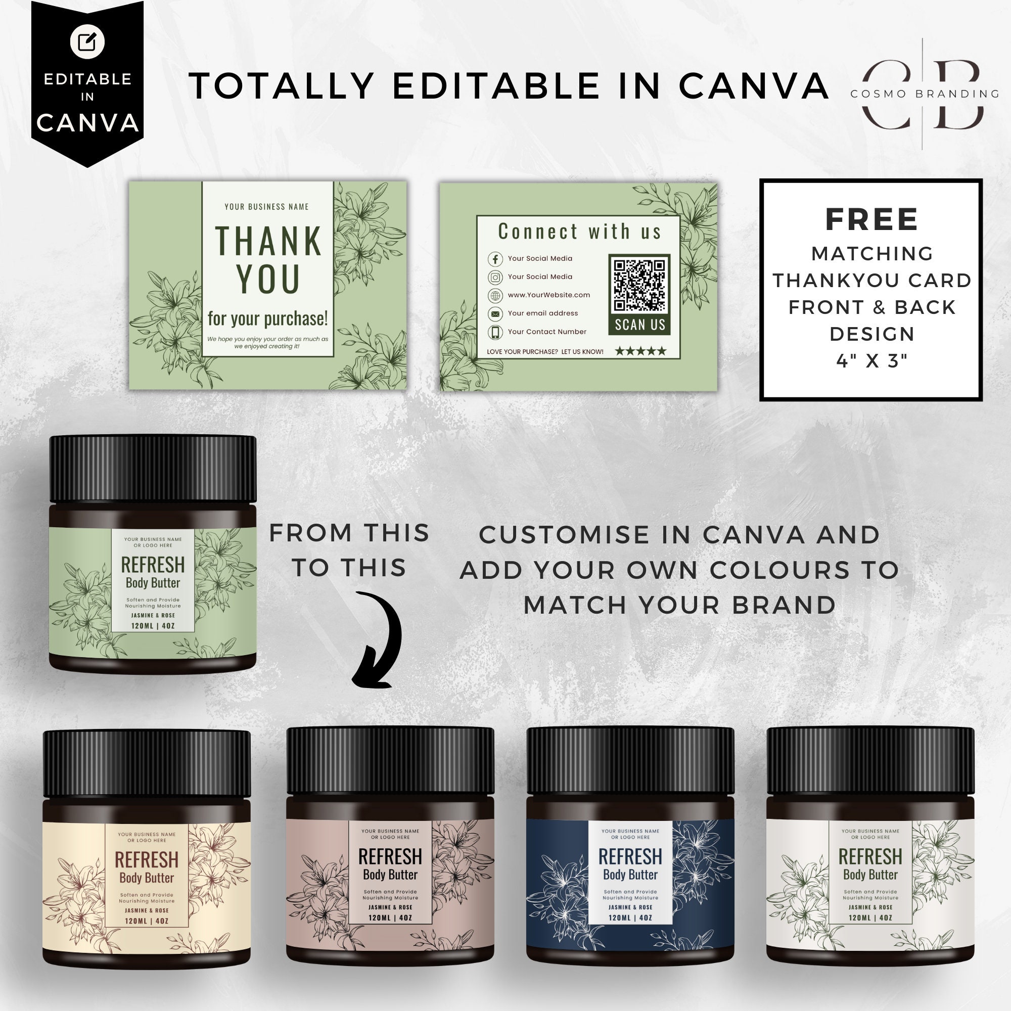 Botanical Wellness Skincare Label Template, Bundle Canva Editable ...