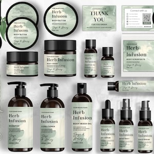 Editable Cosmetic Label Templates, Custom Body Product Label, DIY Skincare Label, Beauty Sticker Design, Bottle and Jar Labels, Green, CBH2
