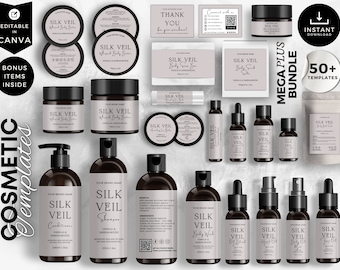 Elegant Skincare Label Template Bundle, Canva Editable Cosmetic Labels, Beauty Branding Kit, CBT1