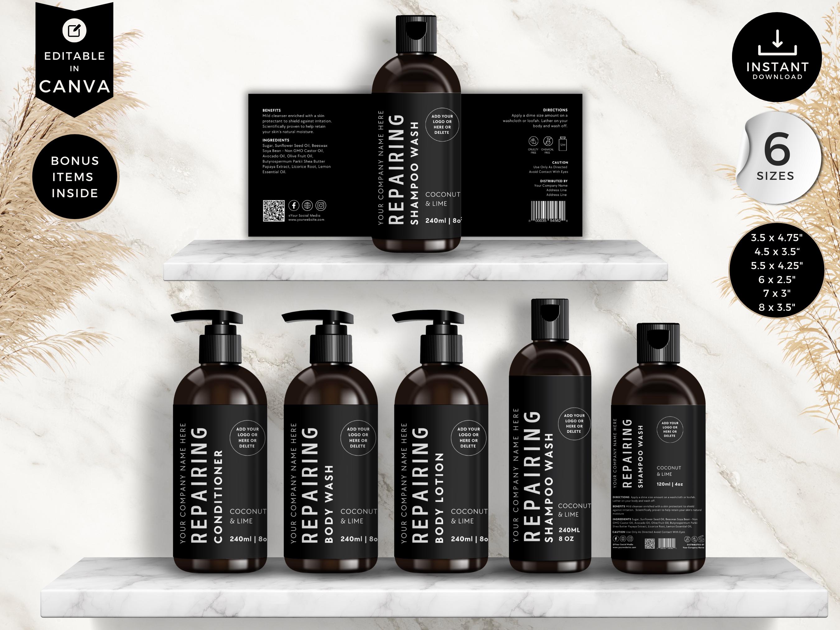 Mini Conditioner Label Minimalist Shampoo Bottle Label Template Set, Canva Editable Lotion ...