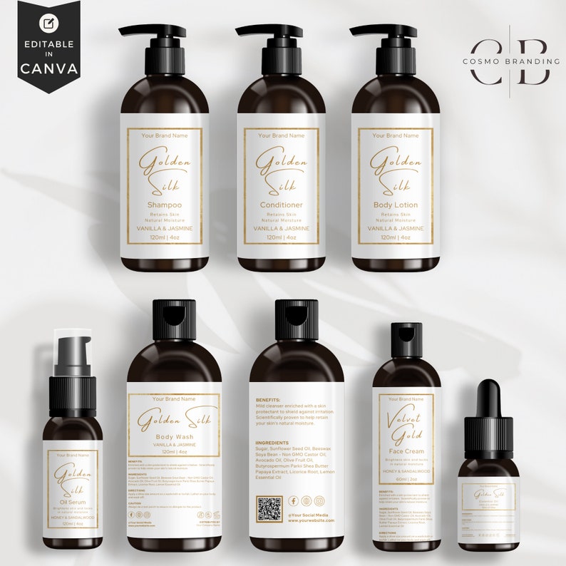 Lotion Lettering Elegant Luxury Skincare Label Template, Bundle Canva Editable Cosmetic ...