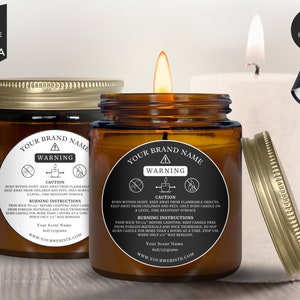 Bearbeitbare Kerzenwarnkarte, druckbare Karte für Kerzenpflegeanweisungen, Verpackung für kleine Unternehmen, Canva-Vorlage, DIY-Kerzensicherheitsetikett, CEP