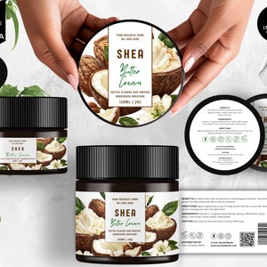 Editable Jar Label Templates, DIY Cosmetic Product Canva Label Design, Body Skin Brand, Round Tin Labels, Jar Lid Sticker, Shea Butter, CBS4