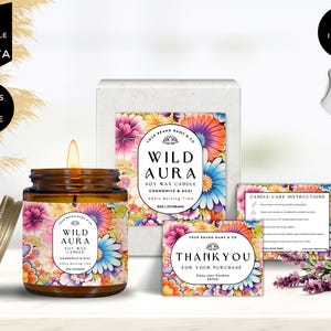 Editable Candle Jar Label, DIY Candle Label Template, Modern Candle Label, Candle Box Sticker, Candle Packaging, Canva Design, Floral, CBV4