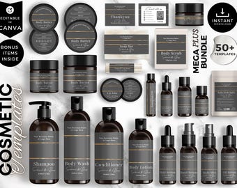 Elegant Luxury Skincare Label Template Bundle, Canva Editable Cosmetic Labels, Beauty Branding Kit, CS6
