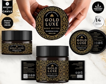 Luxury Jar Label Template Bundle, Canva Editable Jar Lid & Balm Tin Labels, CBB8