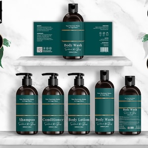 Shampoo Bottle Label Template, Canva Bottle Label Design, DIY Cosmetic Bottle Labels 4oz, 8oz, 16oz, Conditioner Label Template, Green, CS7