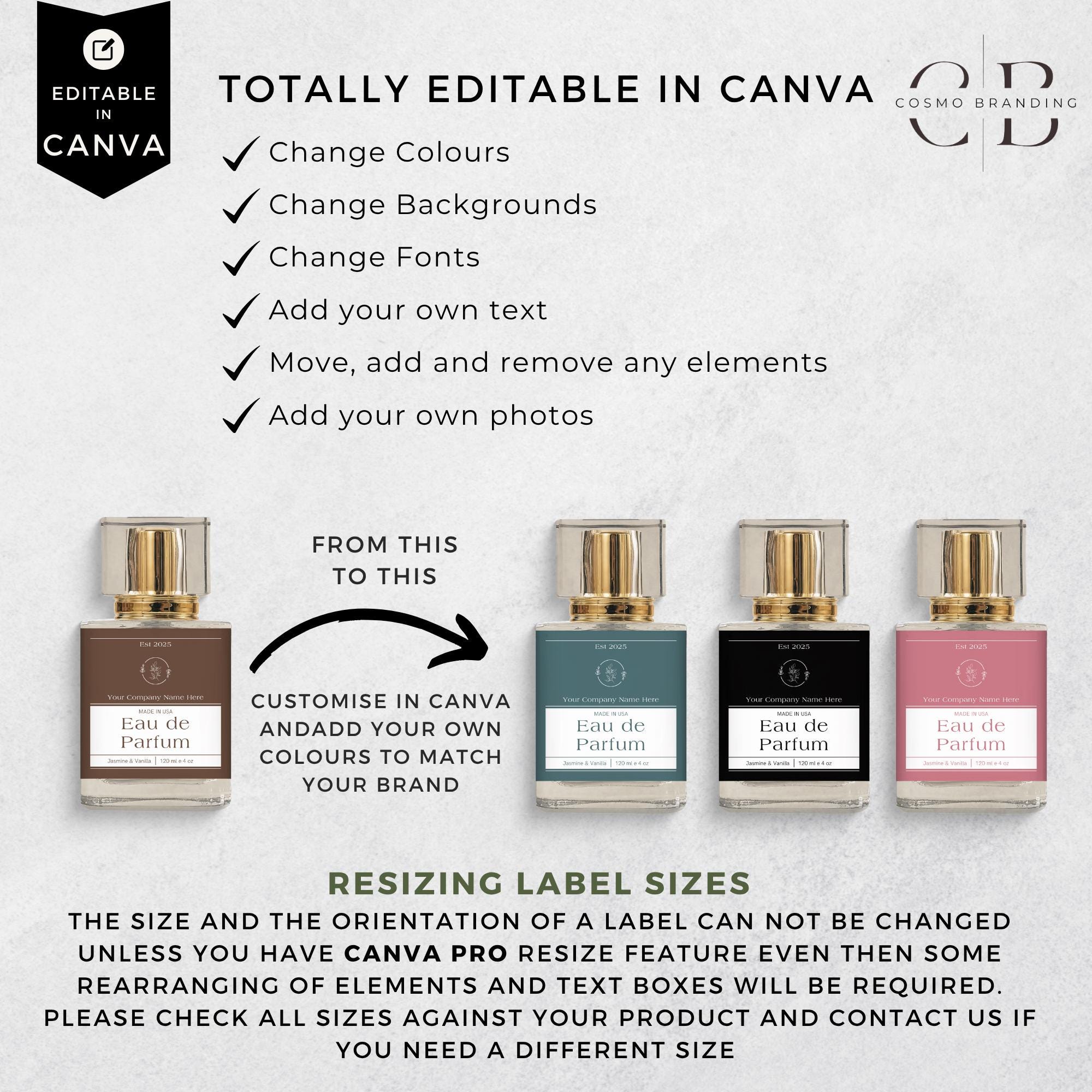 Luxury Perfume Label Template, Canva Editable Fragrance Labels, CB4 - Etsy