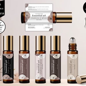 Essential Oil Label, Roller Bottle Label, Oil Bottle Design, Canva Template, Printable Custom Product Sticker, Editable Roll On Bottle, CBF4