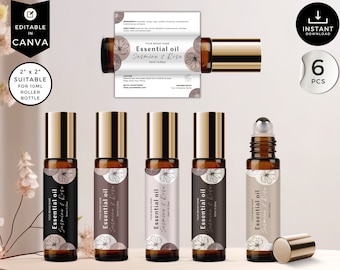 Essential Oil Label, Roller Bottle Label, Oil Bottle Design, Canva Template, Printable Custom Product Sticker, Editable Roll On Bottle, CBF4