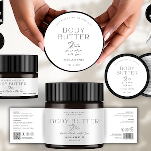 Editable Jar Label Templates, Cosmetic Product Label, DIY Canva Design, Body Skincare Brand, Round Tin Labels, Jar Lid Sticker, White, CBW6