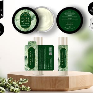 Lip Balm Label Template, Editable Chapstick Label, DIY Canva Lip Gloss Label, Custom Lip Tin Labels, Lip Product Package Labels, Green, CBV5