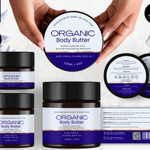 Editable Jar Label Templates, Cosmetic Product Label, DIY Canva Design, Body Skincare Brand, Round Tin Labels, Jar Lid Sticker, Blue, CBA6