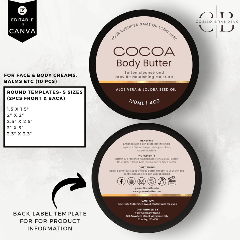 Modern Jar Label Template Bundle, Canva Editable Jar Lid & Balm Tin ...