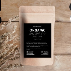 Editable Pouch Label Template, Bath Salts Label,  Apothecary Pouch Label, Tea, Coffee, DIY Pouch Label, Pouch Packaging Design, Black, CBB4
