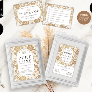 Wax Melts Labels Template, Wax Safety, Editable Snap-Bar Clamshell Label, DIY Customizable Wax Tart Labels, Modern Canva Design, Gold, CBW7