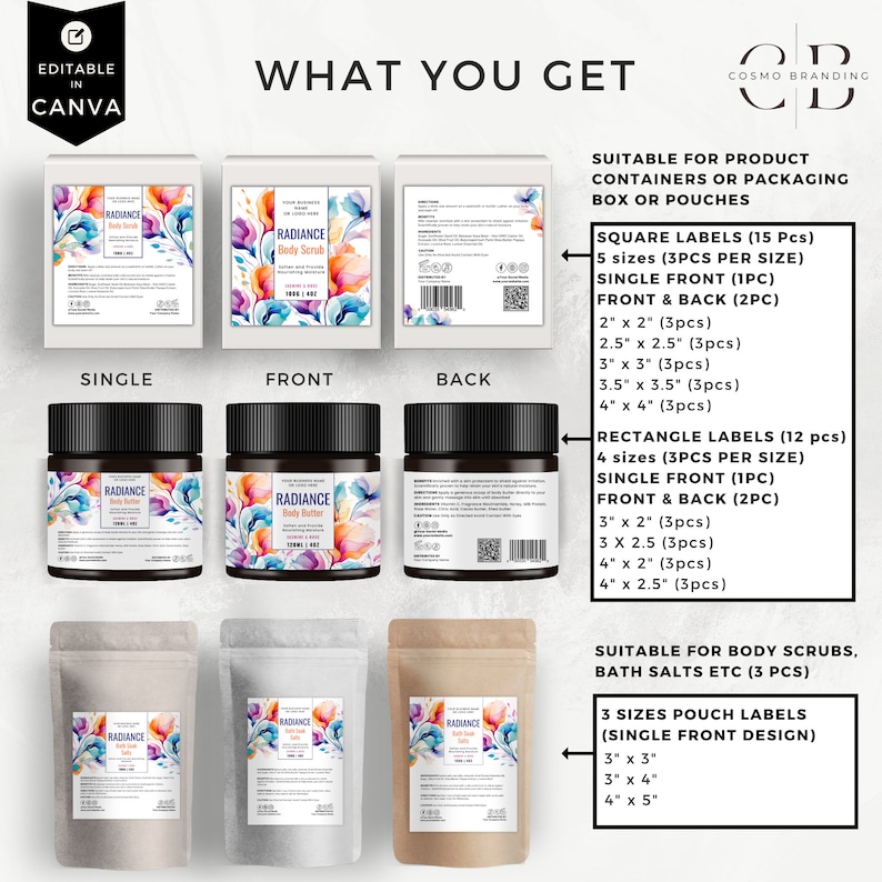 Floral Elegance Skincare Label Template Bundle, Canva Editable Cosmetic ...