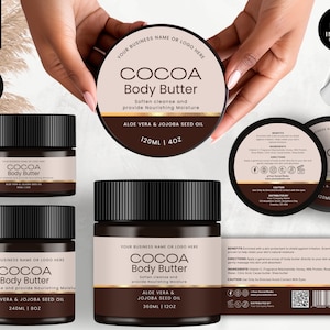 Editable Jar Label Templates, Cosmetic Product Label, DIY Canva Design, Body Skincare Brand, Round Tin Labels, Jar Lid Sticker, Brown, CBA2