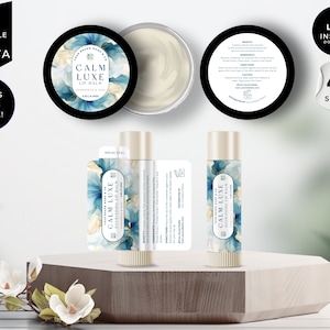 Lip Balm Label Template, Editable Chapstick Label, DIY Canva Lip Gloss Label, Custom Lip Tin Labels, Lip Product Package Labels, Blue, CBB5
