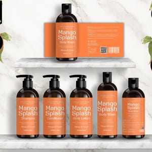 Shampoo Bottle Label Template, Canva Bottle Label Design, DIY Cosmetic Bottle Labels 4oz, 8oz, 16oz, Conditioner Label Template, Orange, CB2
