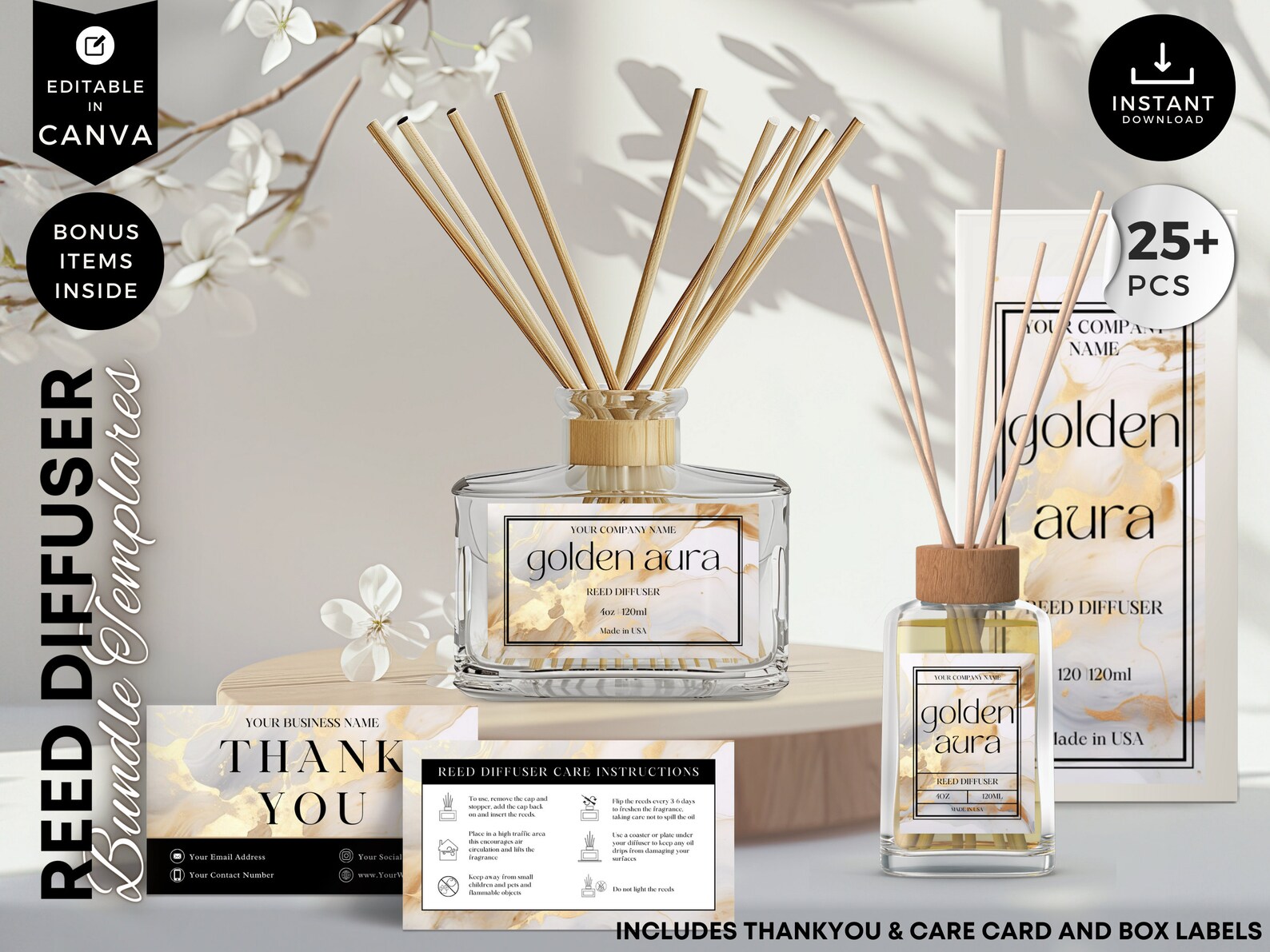 Luxury Reed Diffuser Label Template Bundle, Canva Editable Home ...