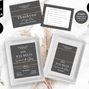 Wax Melts Labels Template, Wax Safety, Editable Snap-Bar Clamshell Label, DIY Customizable Wax Tart Labels, Modern Canva Design, Grey, CS6