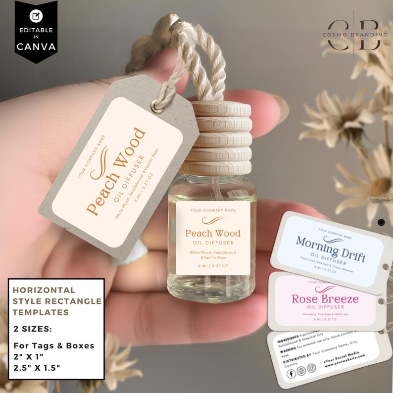 Editable Car Diffuser Label Templates, Canva Hanging Fragrance Design ...