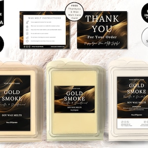 Wax Melts Labels Template, Wax Safety, Editable Snap-Bar Clamshell Label, DIY Customizable Wax Tart Labels, Modern Canva Design, Black, CBB1