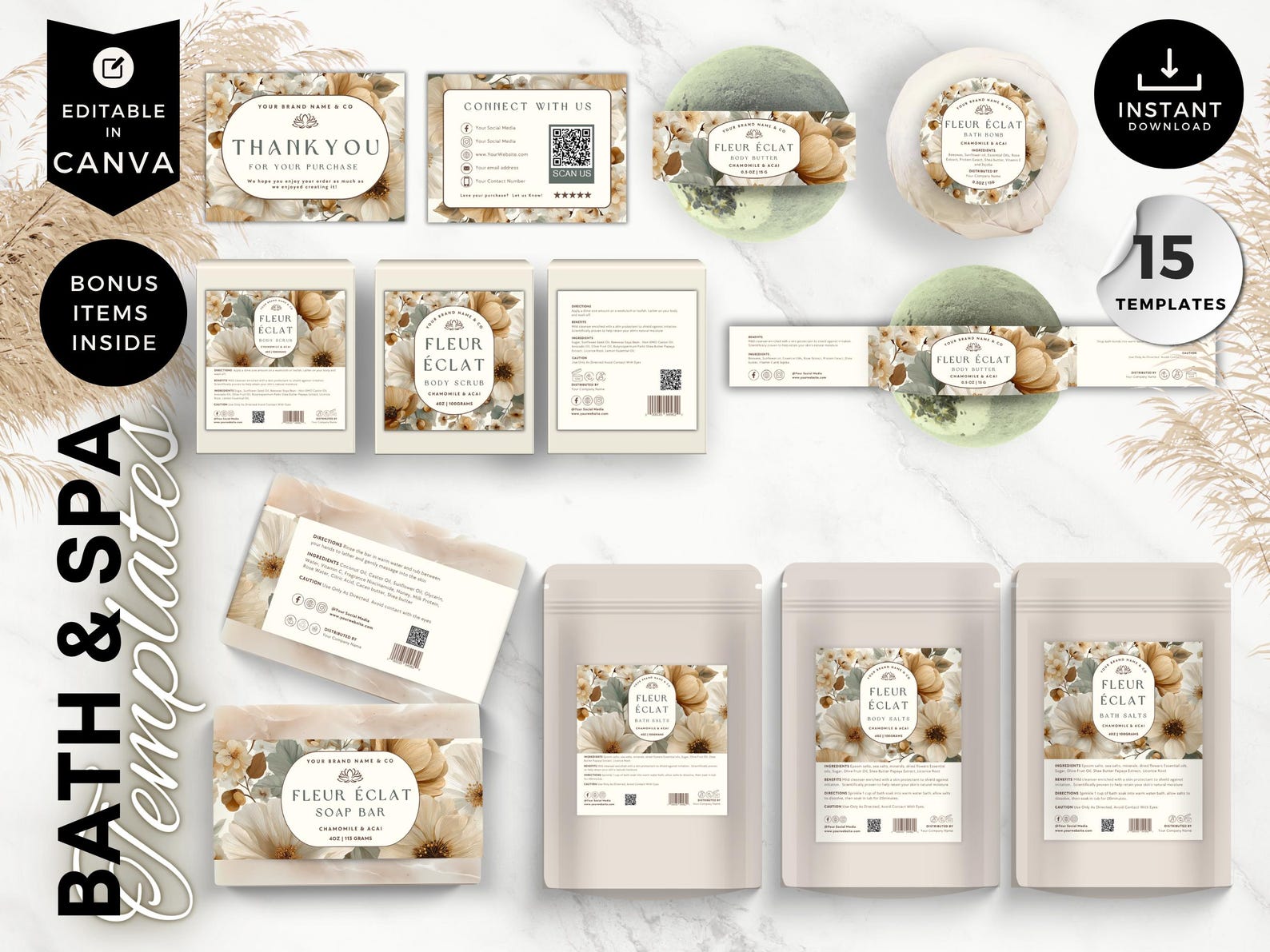 Floral Bath and Body Label Template Bundle, Canva Editable Soap Bath ...