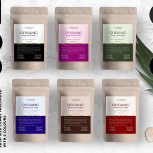 Modelo de etiqueta de bolsa editável, etiqueta de sais de banho, etiqueta de bolsa de boticário, etiqueta de bolsa de chá e café, design de embalagem de produto Canva faça você mesmo, CBA