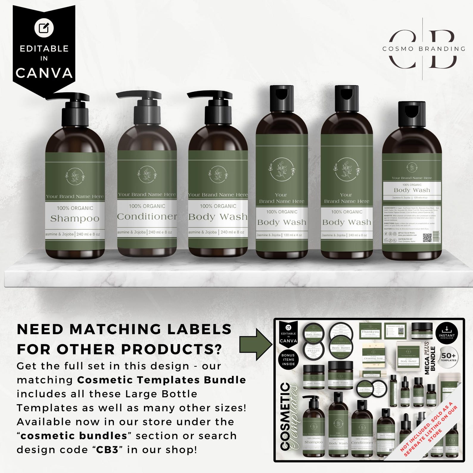 Mini Conditioner Label Clean Beauty Shampoo Bottle Label Template Set, Canva Editable Lotion ...