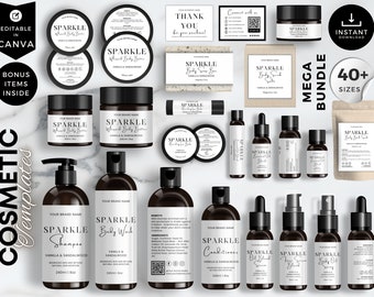 Editable Cosmetic Label Templates, Custom Body Product Label, DIY Skincare Label, Beauty Sticker Design, Bottle and Jar Labels, White, CBW3