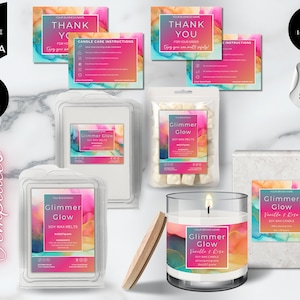 Editable Candle Labels, Wax Melts Label Templates, Candle Packaging Box, Wax Tart Snap-Bar Clamshell Label, DIY Product Design, Neon, CBN3