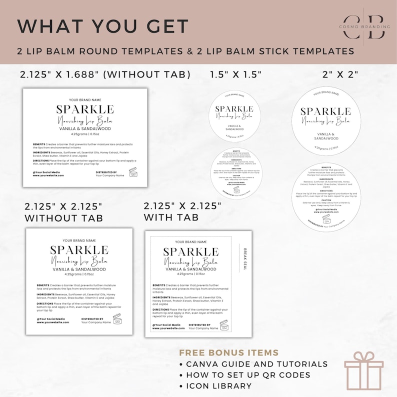 Lip Balm Label Template, Editable Chapstick Label, DIY Canva Lip Gloss