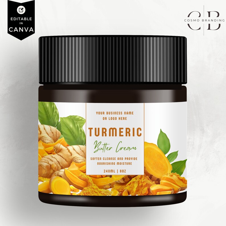 Tumeric Labeles Editable Jar Label Templates, DIY Cosmetic Product Canva Label Design ...