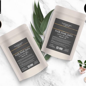 Editable Pouch Label Template, Bath Salts Label,  Apothecary Pouch Label, Tea, Coffee, DIY Soap Label, Pouch Packaging Design, Grey, CS6