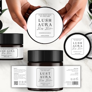 Editable Jar Label Templates, Cosmetic Product Label, DIY Canva Design, Body Skincare Brand, Round Tin Labels, Jar Lid Sticker, White, CBD6