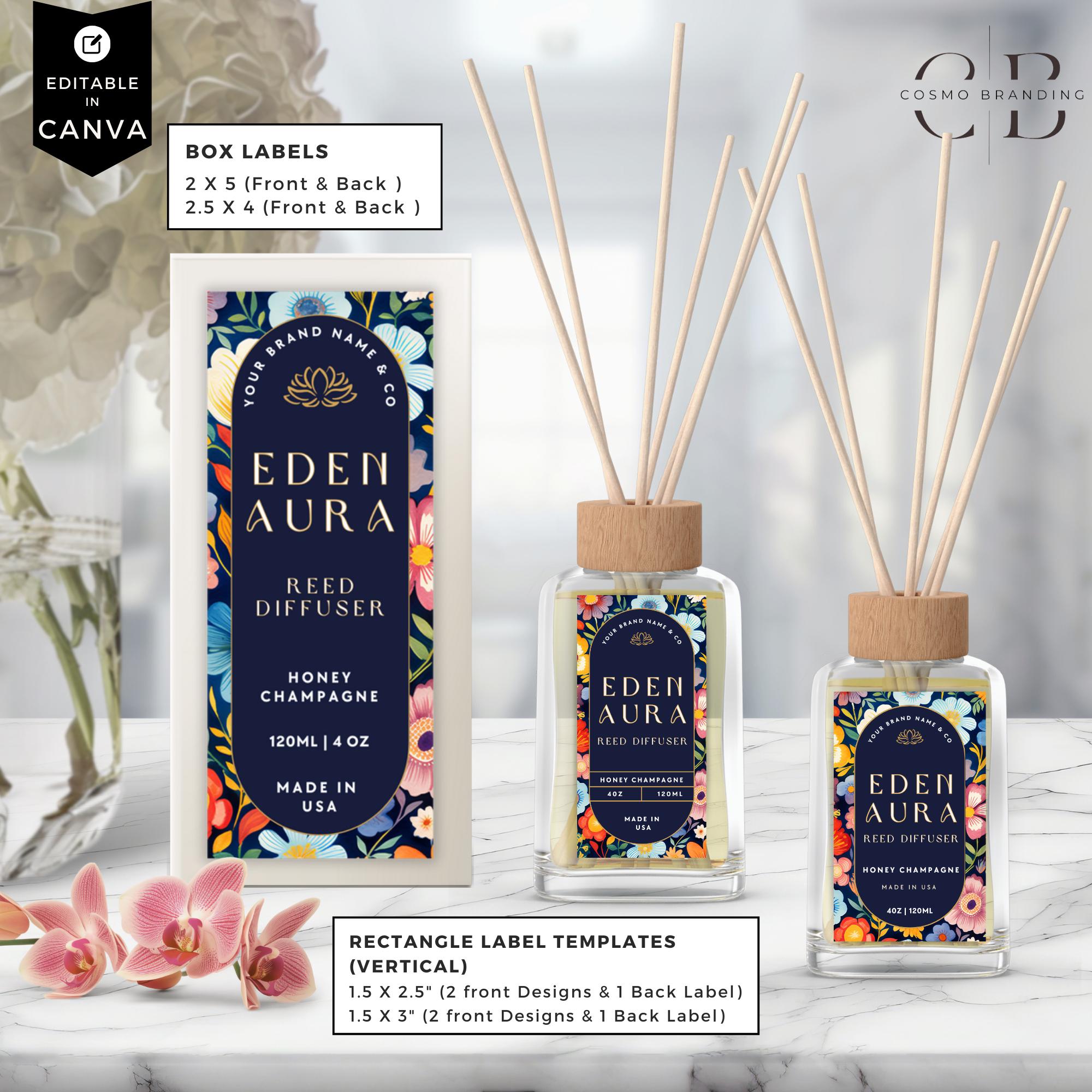 Floral Luxury Reed Diffuser Label Template Bundle, Canva Editable Home ...