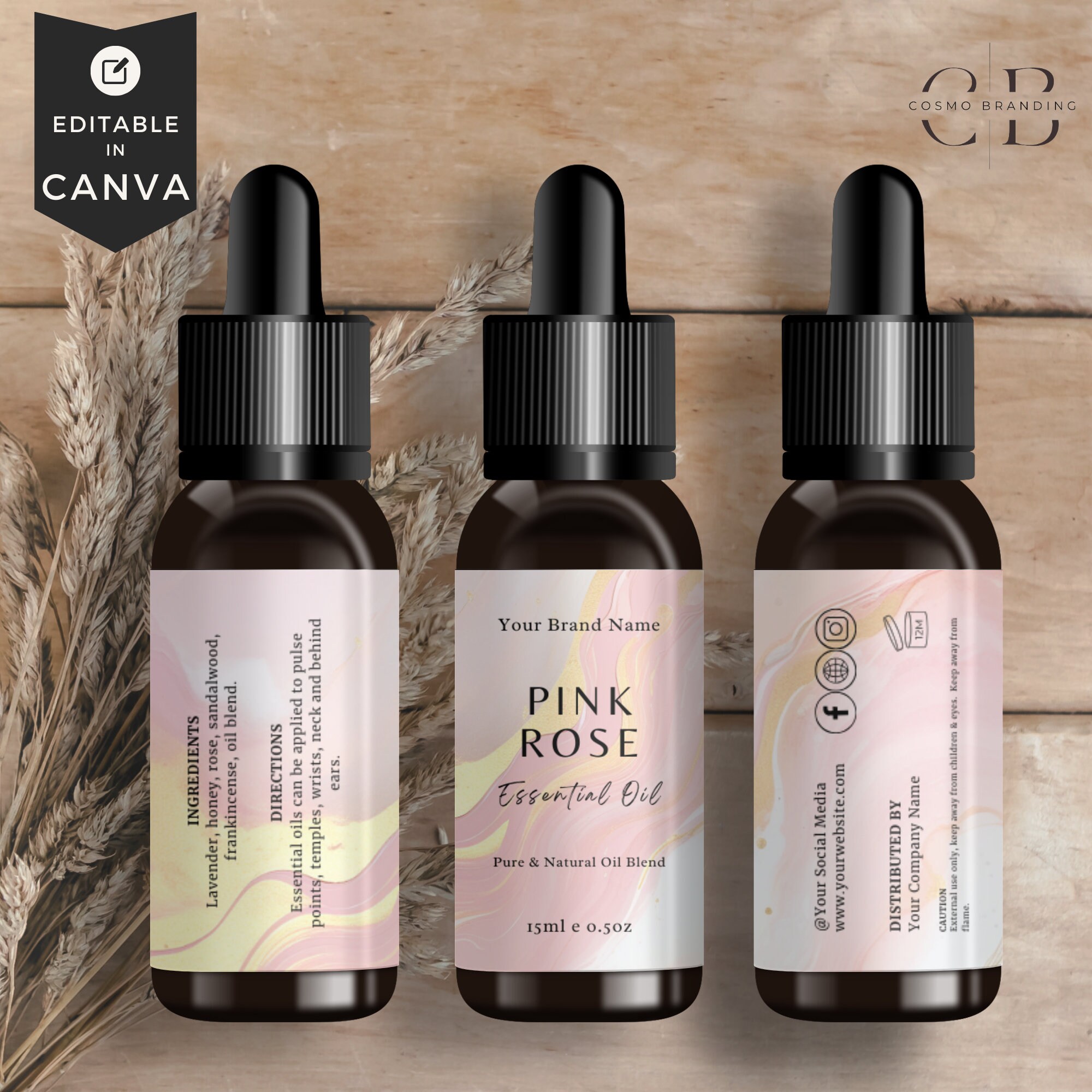Editable Essential Oil Labels, Roller Bottle Labels, 5ml, 10ml, 15ml ...