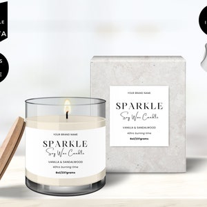 Editable Candle Jar Label Template, DIY Candle Product Design, Modern Candle Label, Candle Box Label, Canva Sticker, Floral, White, CBW3