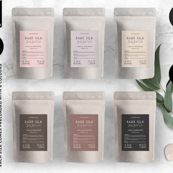 Editable Pouch Label Template, Bath Salts Label,  Apothecary Pouch Label, Tea Coffee Pouch Label, DIY Canva Product Packaging Design, CBO1