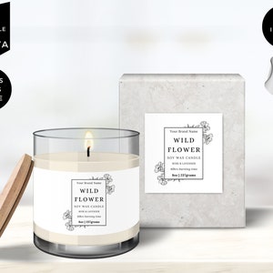 Editable Candle Jar Label Template, DIY Candle Product Design, Modern Candle Label, Candle Box Label, Canva Sticker, Floral, White, CBF1