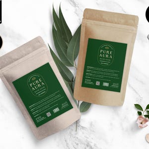 Editable Pouch Label Template, Bath Salts Label,  Apothecary Pouch Label, Tea, Coffee, DIY Soap Label, Pouch Packaging Design, Green, CBV2