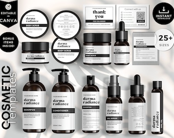 Editable Cosmetic Label Templates, Custom Body Product Label, DIY Skincare Label, Beauty Sticker Design, Bottle and Jar Labels, White, CBW2