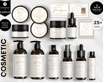 Elegant Luxury Skincare Label Template, Bundle Canva Editable Cosmetic Labels Beauty Branding Kit, White, CBG3
