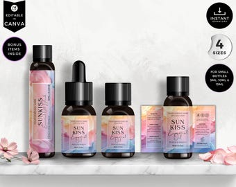 Etiquetas editables para aceites esenciales, etiquetas para botellas con roll-on, 5 ml, 10 ml, 15 ml, plantillas editables para botellas, etiquetas editables para productos Canva, CBP6