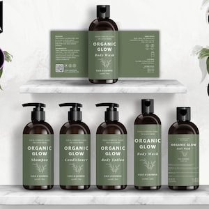 Shampoo Bottle Label Template, Canva Bottle Label Design, DIY Cosmetic Bottle Labels 4oz, 8oz, 16oz, Conditioner Label Template, Green, CBS6
