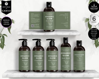 Shampoo Bottle Label Template, Canva Bottle Label Design, DIY Cosmetic Bottle Labels 4oz, 8oz, 16oz, Conditioner Label Template, Green, CBS6