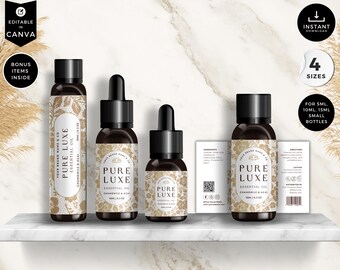 Etiquetas editables para aceites esenciales, etiquetas para botellas con roll-on, 5 ml, 10 ml, 15 ml, plantillas editables para botellas, etiquetas editables para productos Canva, color blanco, CBW7
